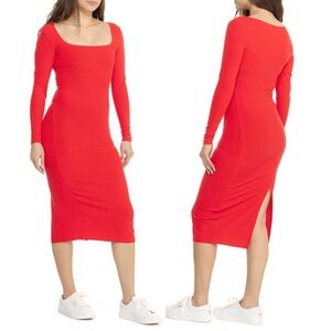 NEW Spiritual Gangster Luly slim rib midi dress - Red - Sz M